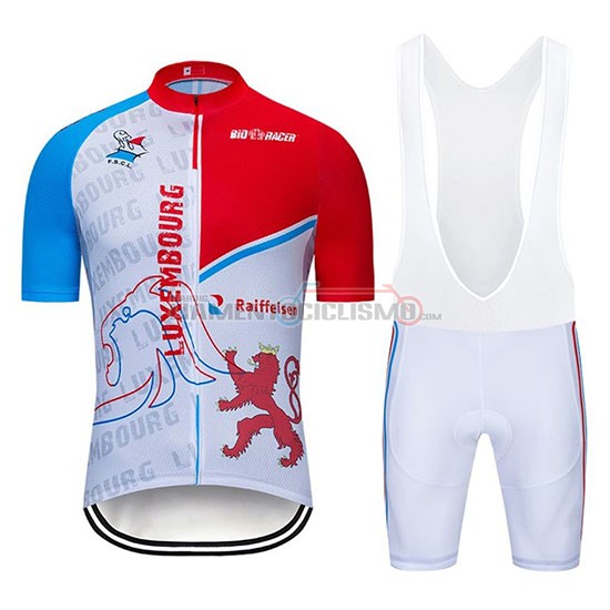 Abbigliamento Ciclismo Lussemburgo Manica Corta 2020 Blu Bianco Rosso